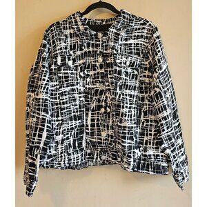 Saint Tropez West Black /white Long Sleeve 100% Linen Button Up Jacket Size 1X